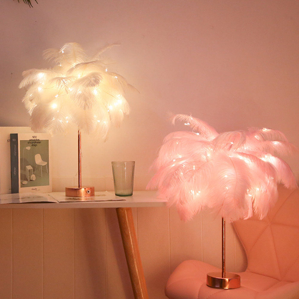 Feather Lamp with Rose Gold Base and Battery or USB Power - view 3