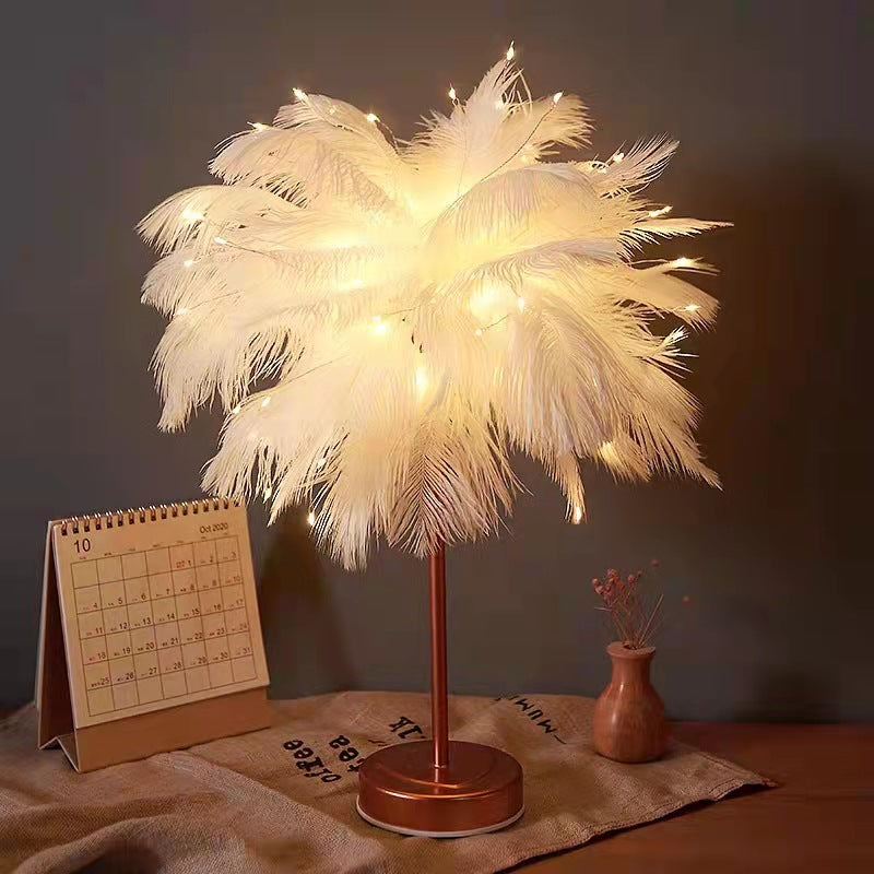 Feather Lamp with Rose Gold Base and Battery or USB Power - view 6