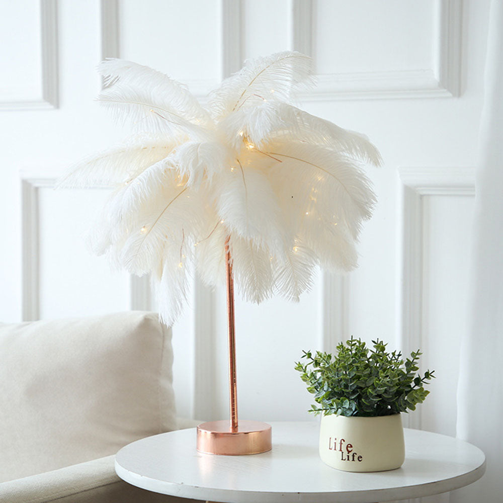 Feather Lamp with Rose Gold Base and Battery or USB Power - view 5