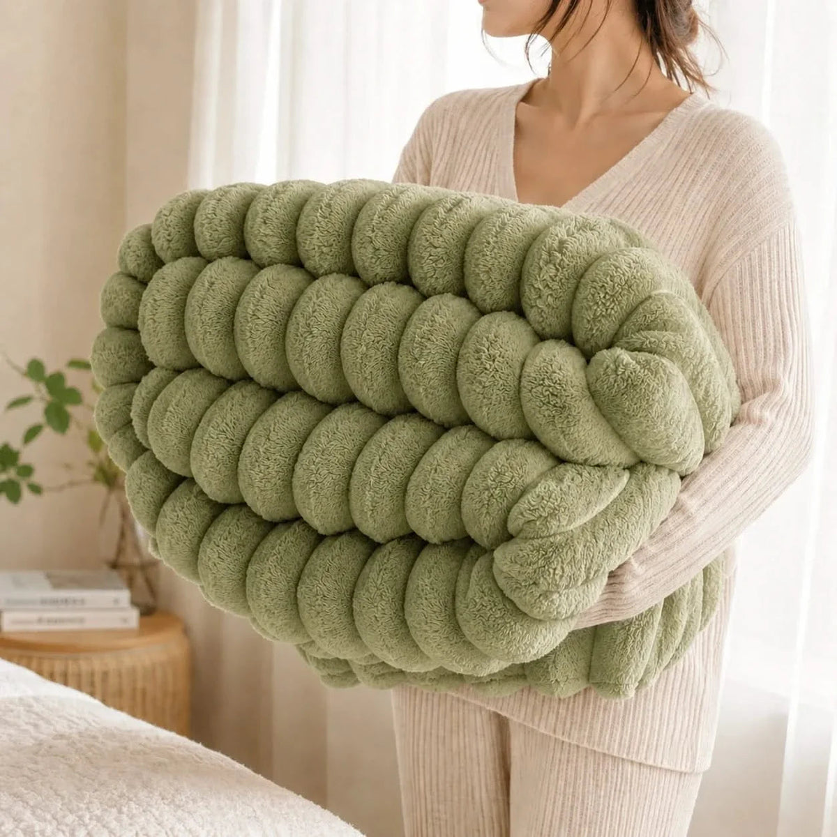 Bed Throws in Soft Ribbed Fleece, Heavy Machine-Washable Blanket