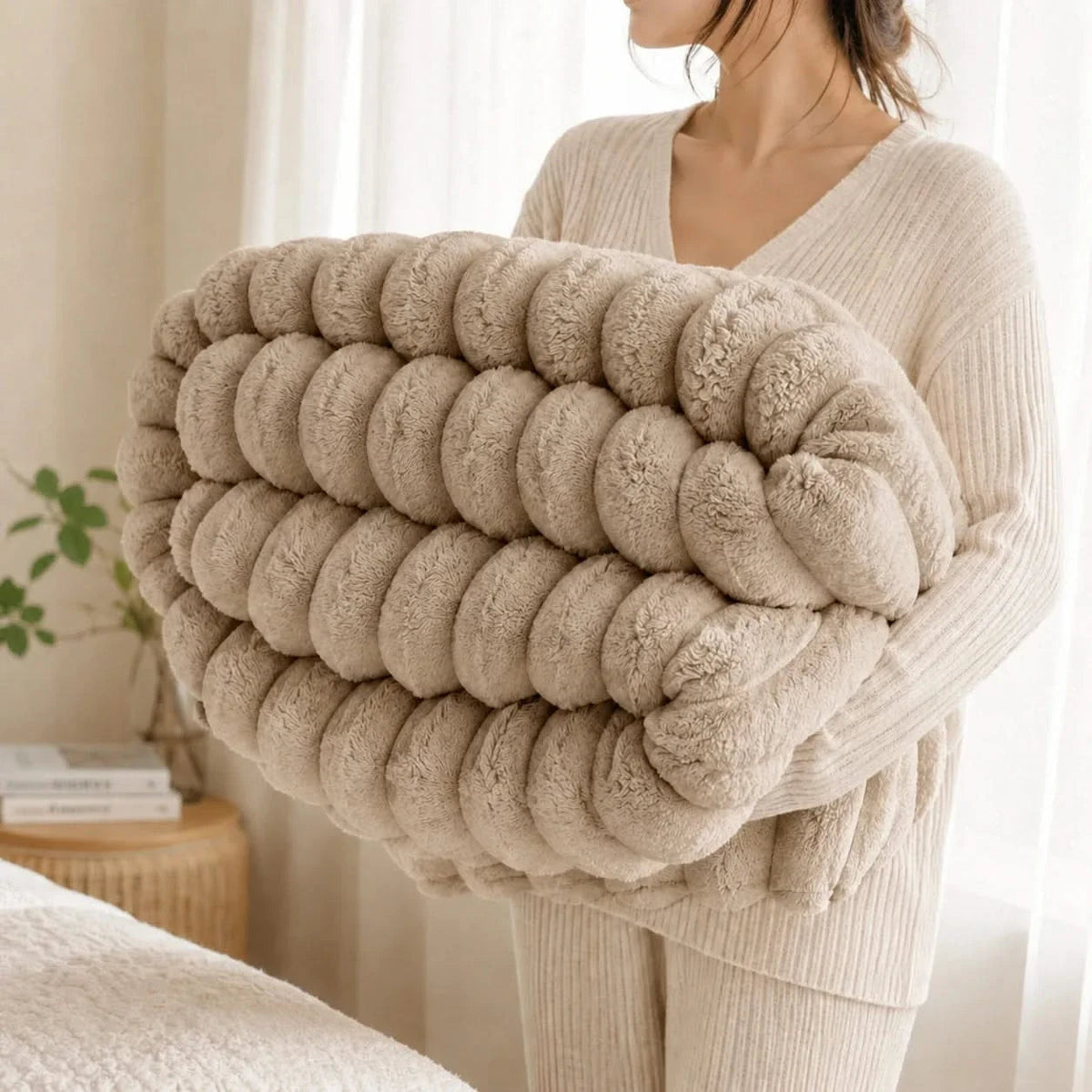 Bed Throws in Soft Ribbed Fleece, Heavy Machine-Washable Blanket