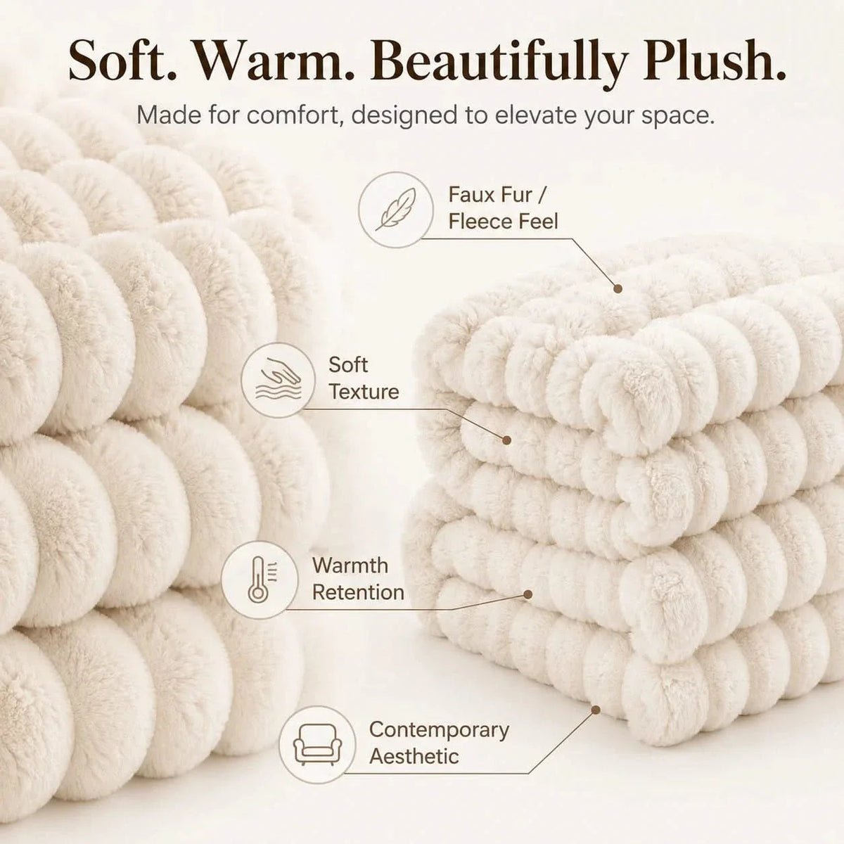 Bed Throws in Soft Ribbed Fleece, Heavy Machine-Washable Blanket