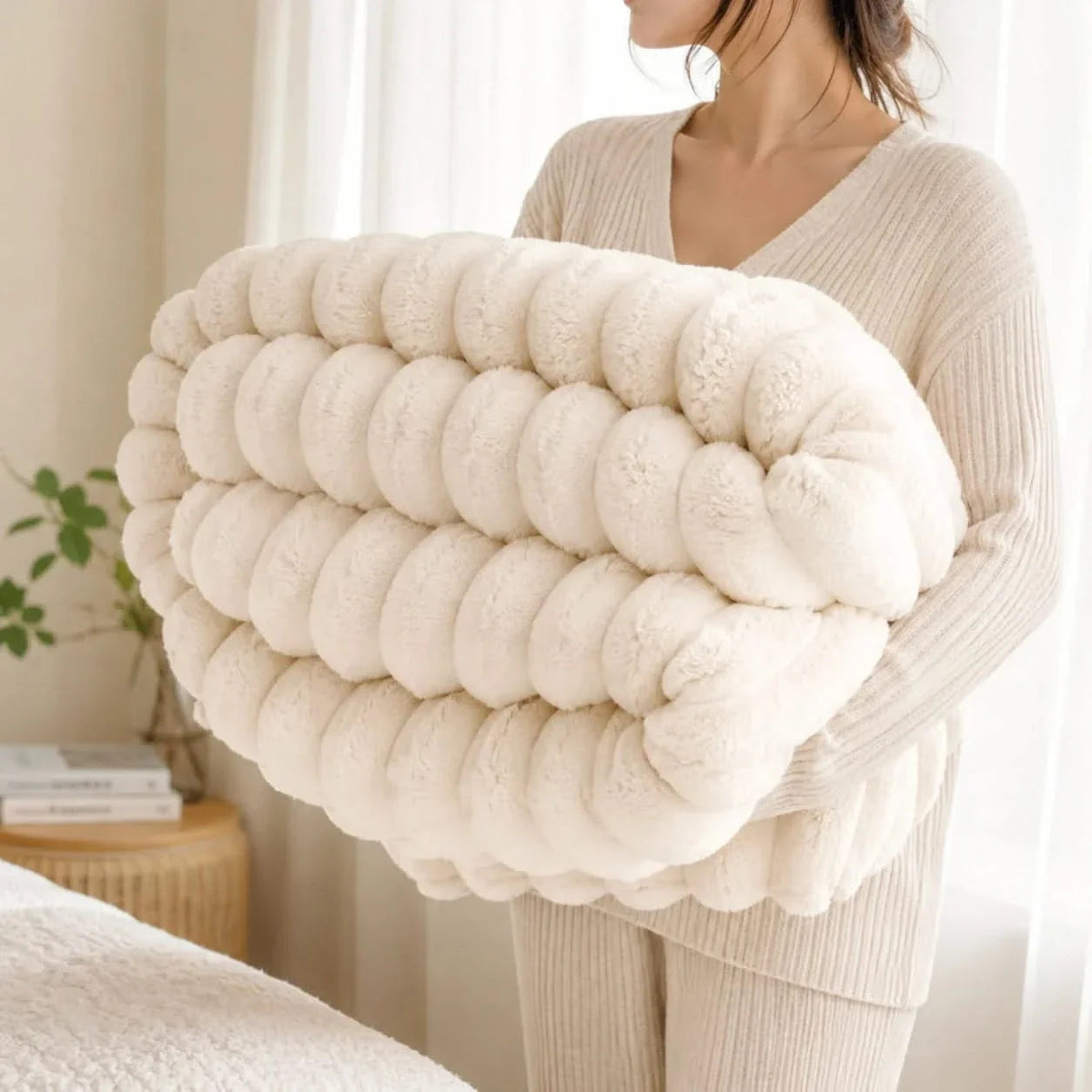 Bed Throws in Soft Ribbed Fleece, Heavy Machine-Washable Blanket