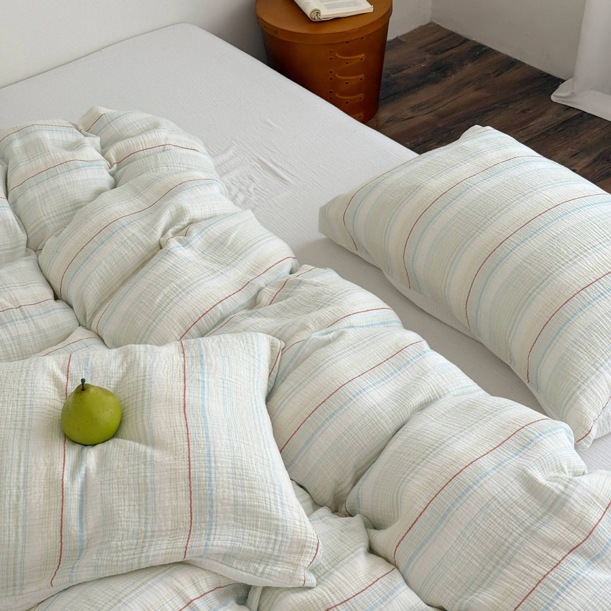 Brushed Cotton Bedding Quilted Gauze, Striped Duvet Cover Set