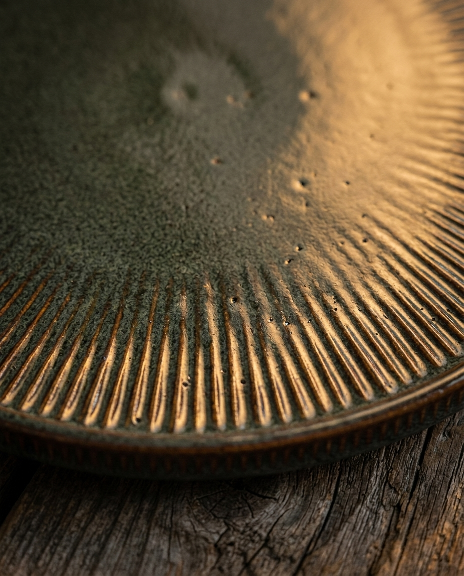 Dinnerware Sets in Ribbed Stoneware with Reactive Glaze