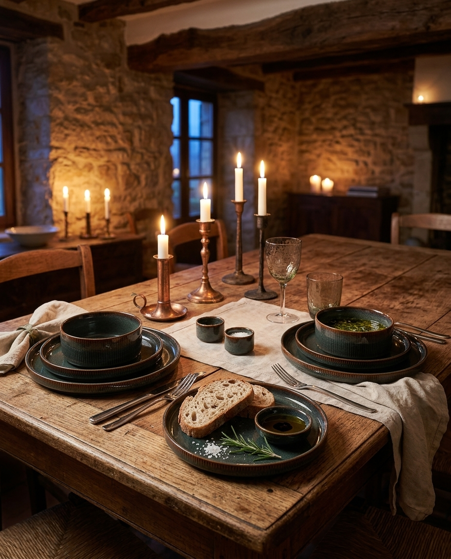 Dinnerware Sets in Ribbed Stoneware with Reactive Glaze