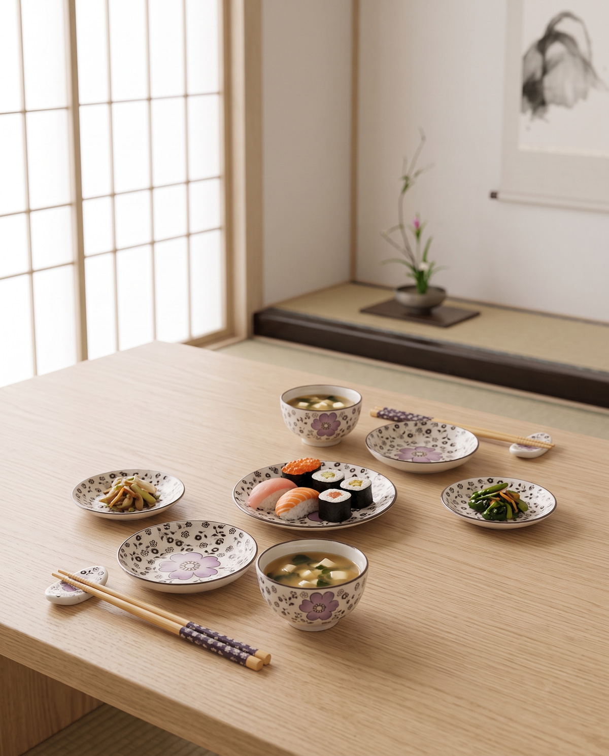 Dinnerware Sets with Hand-Painted Ceramic Cherry Blossom Design