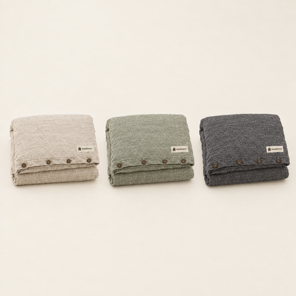 Duvet Covers in Stonewashed Linen with Coconut-Shell Buttons