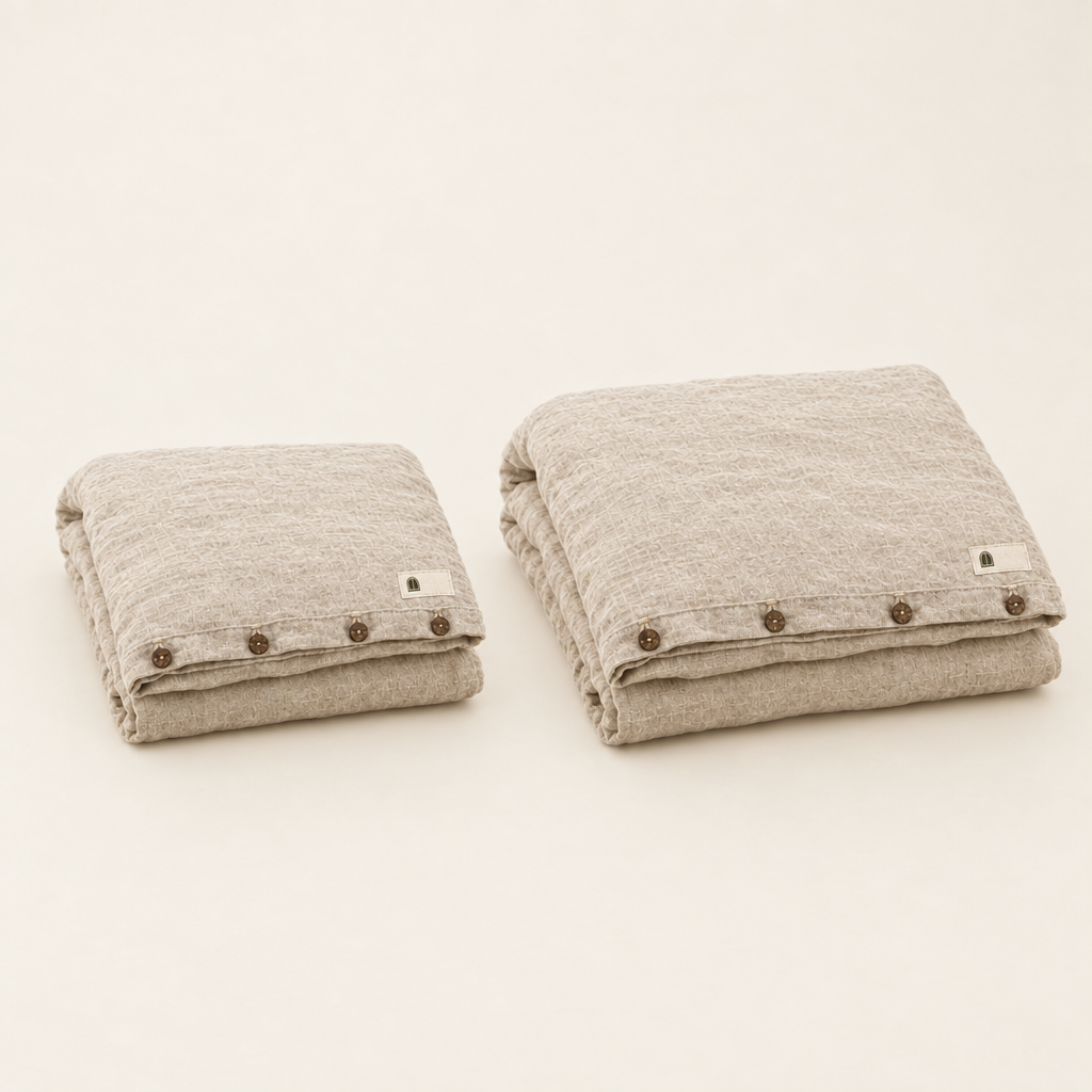 Duvet Covers in Stonewashed Linen with Coconut-Shell Buttons