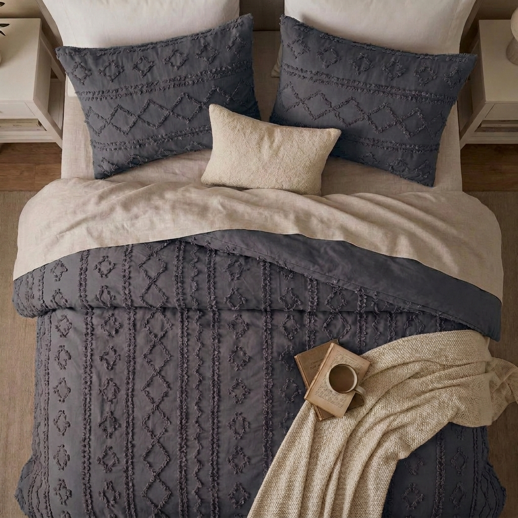 Duvet Covers with Tufted Boho Texture and Matching Pillowcases