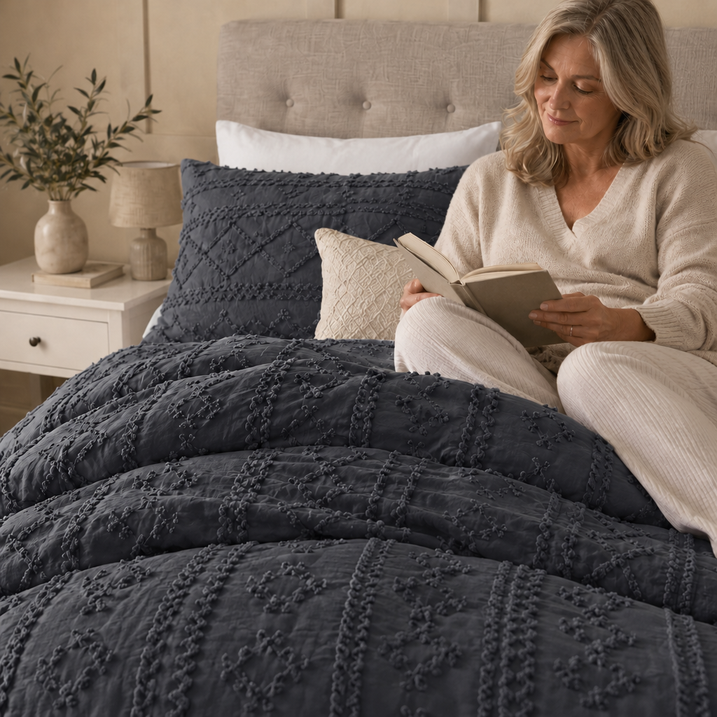 Duvet Covers with Tufted Boho Texture and Matching Pillowcases