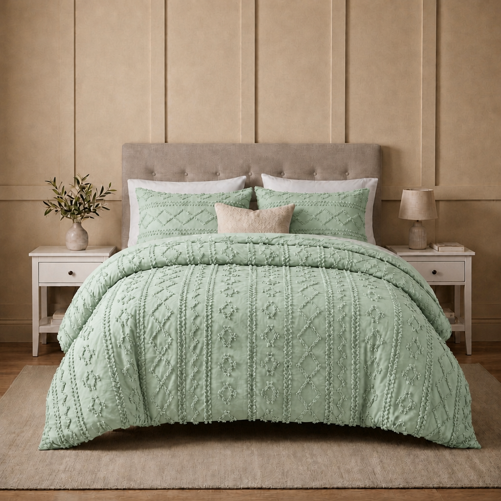Duvet Covers with Tufted Boho Texture and Matching Pillowcases