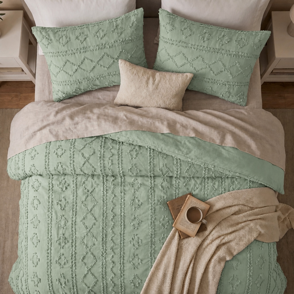 Duvet Covers with Tufted Boho Texture and Matching Pillowcases