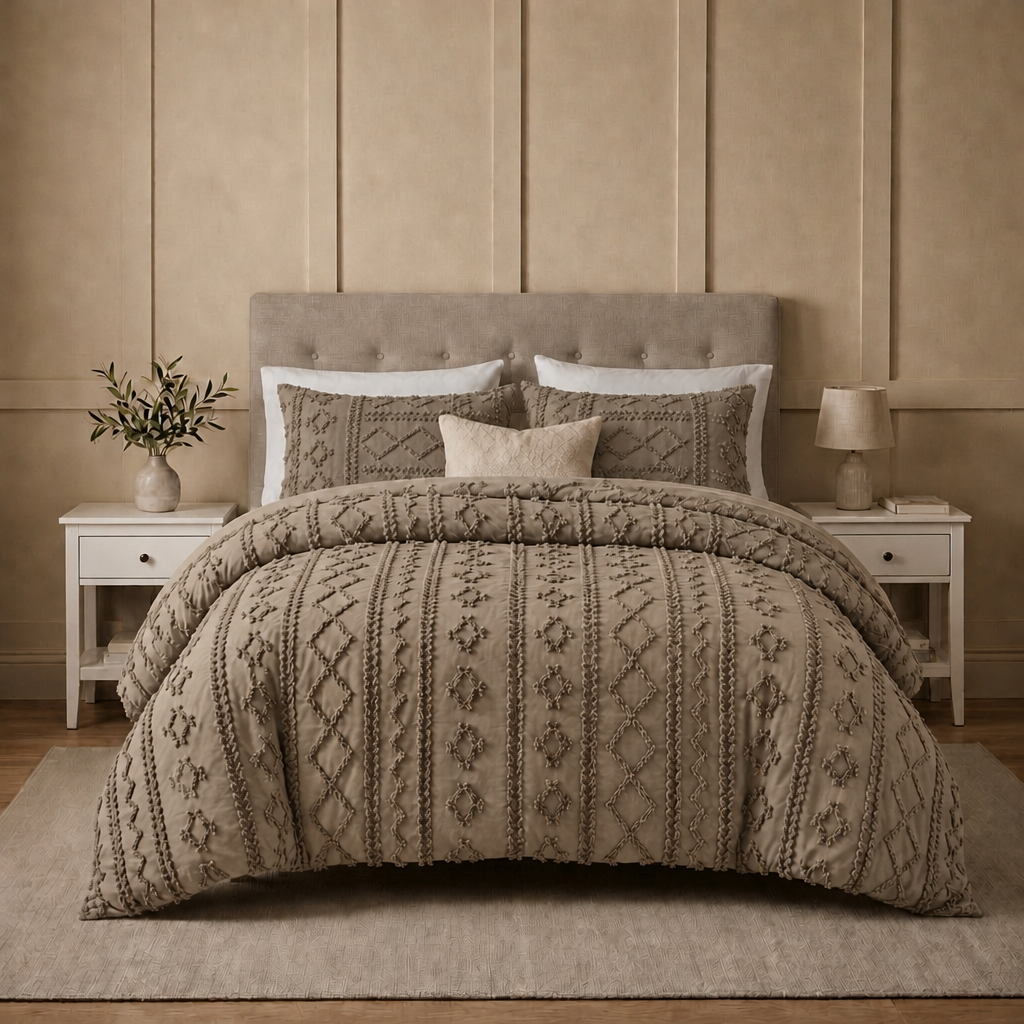Duvet Covers with Tufted Boho Texture and Matching Pillowcases