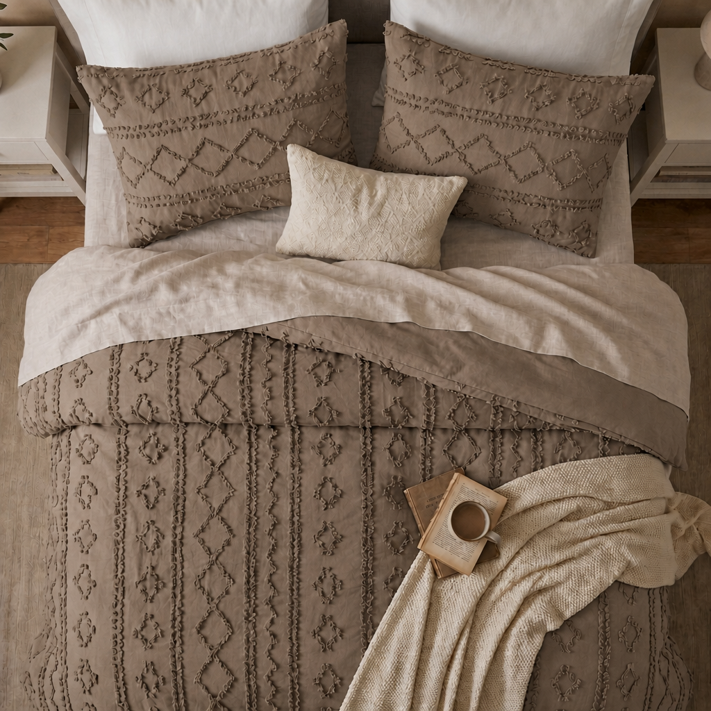 Duvet Covers with Tufted Boho Texture and Matching Pillowcases
