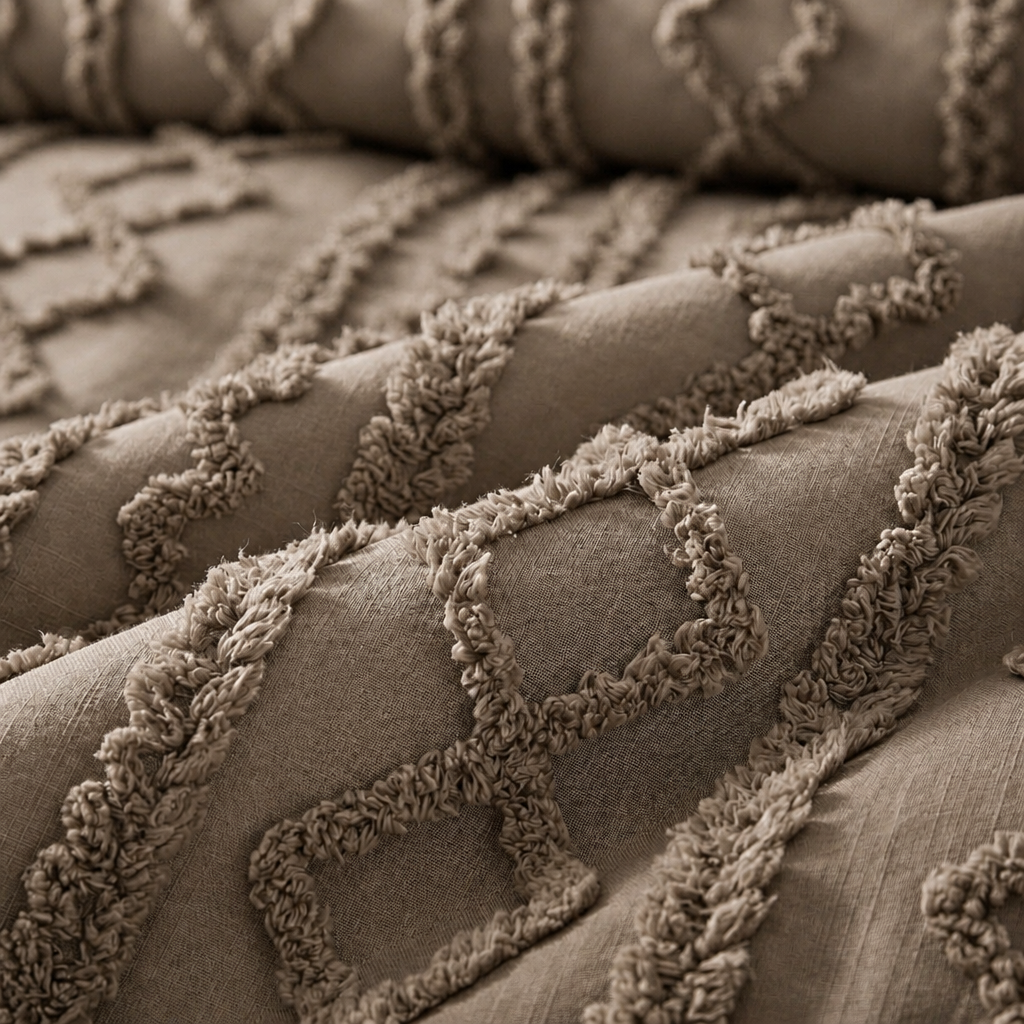 Duvet Covers with Tufted Boho Texture and Matching Pillowcases