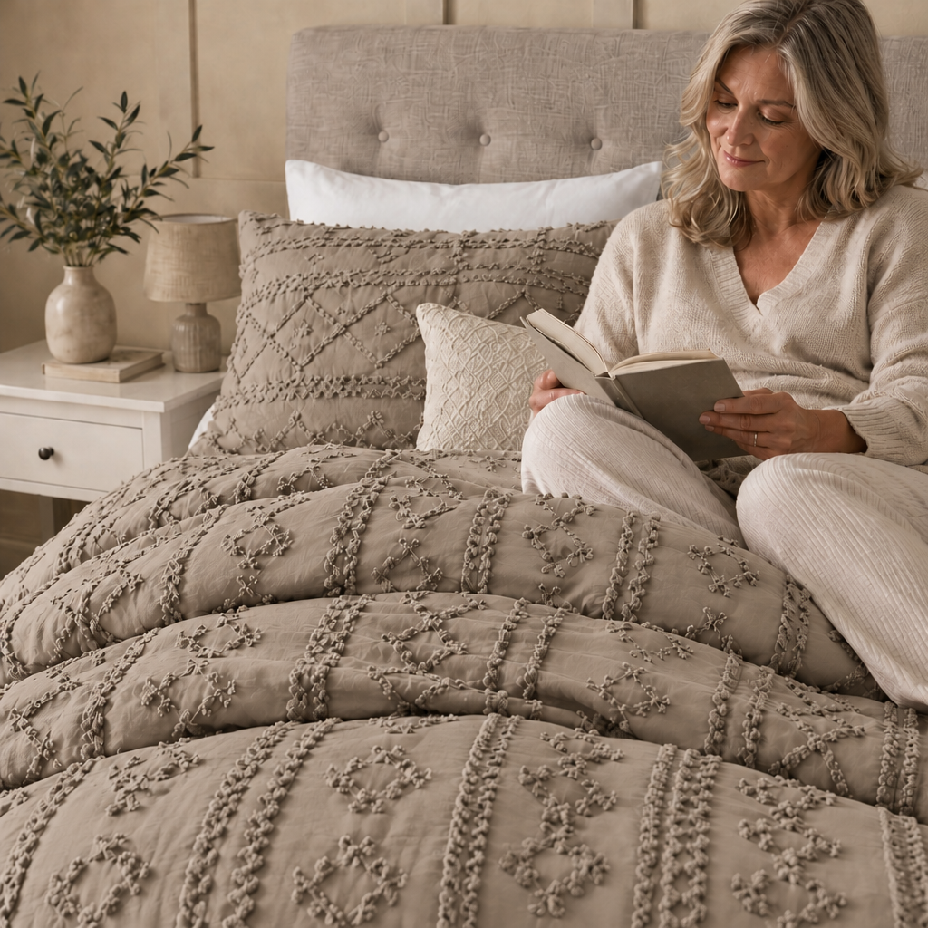 Duvet Covers with Tufted Boho Texture and Matching Pillowcases