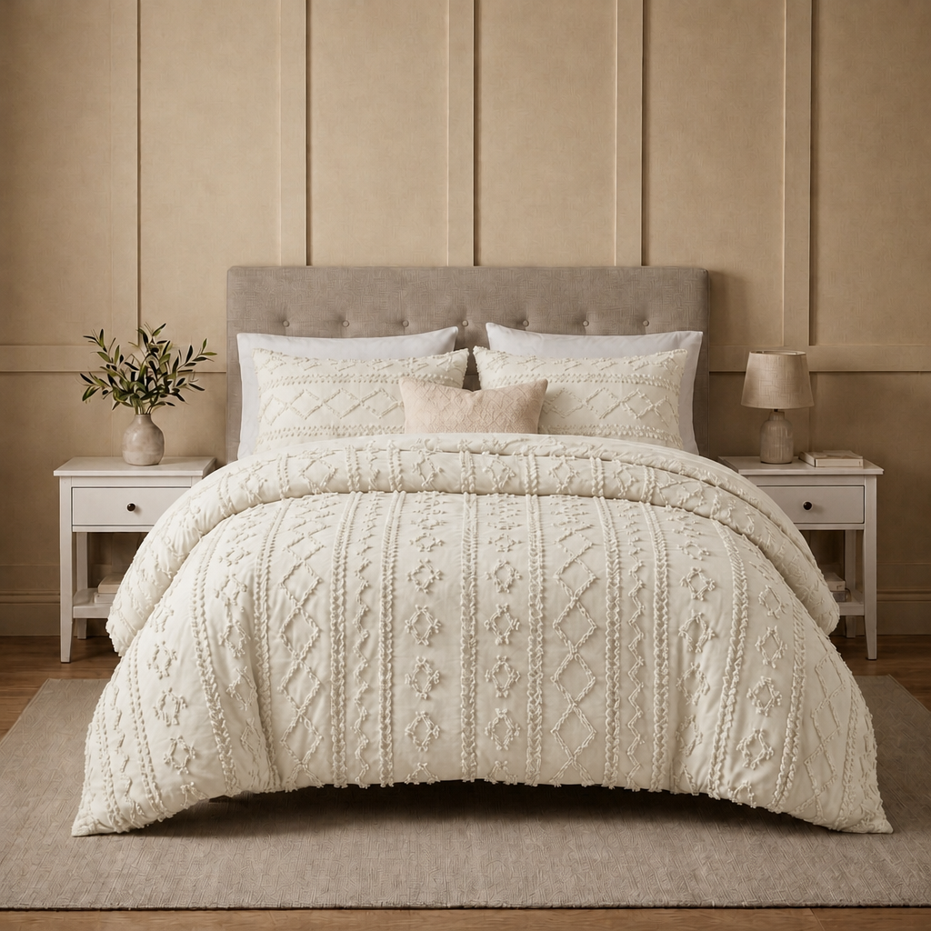Duvet Covers with Tufted Boho Texture and Matching Pillowcases