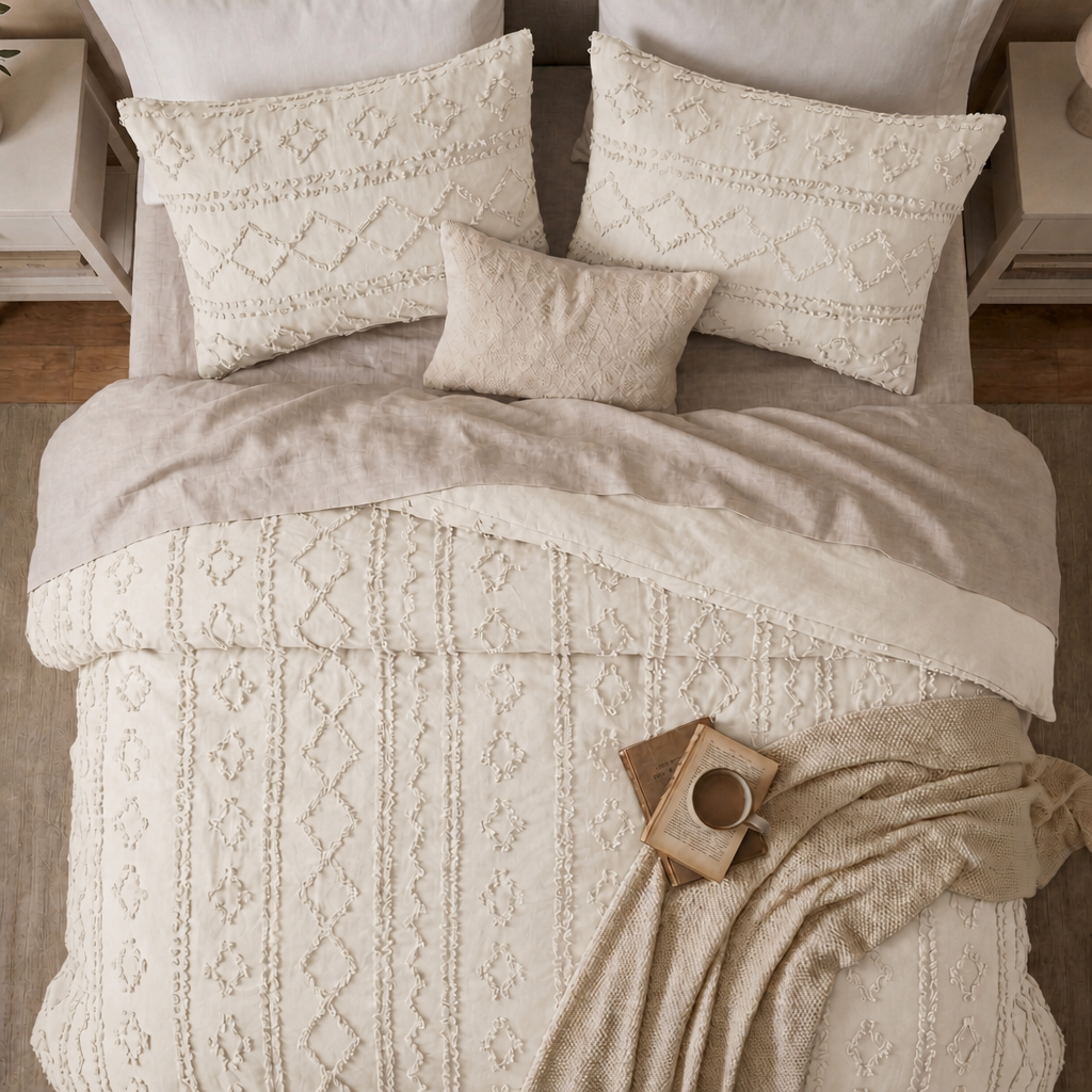 Duvet Covers with Tufted Boho Texture and Matching Pillowcases