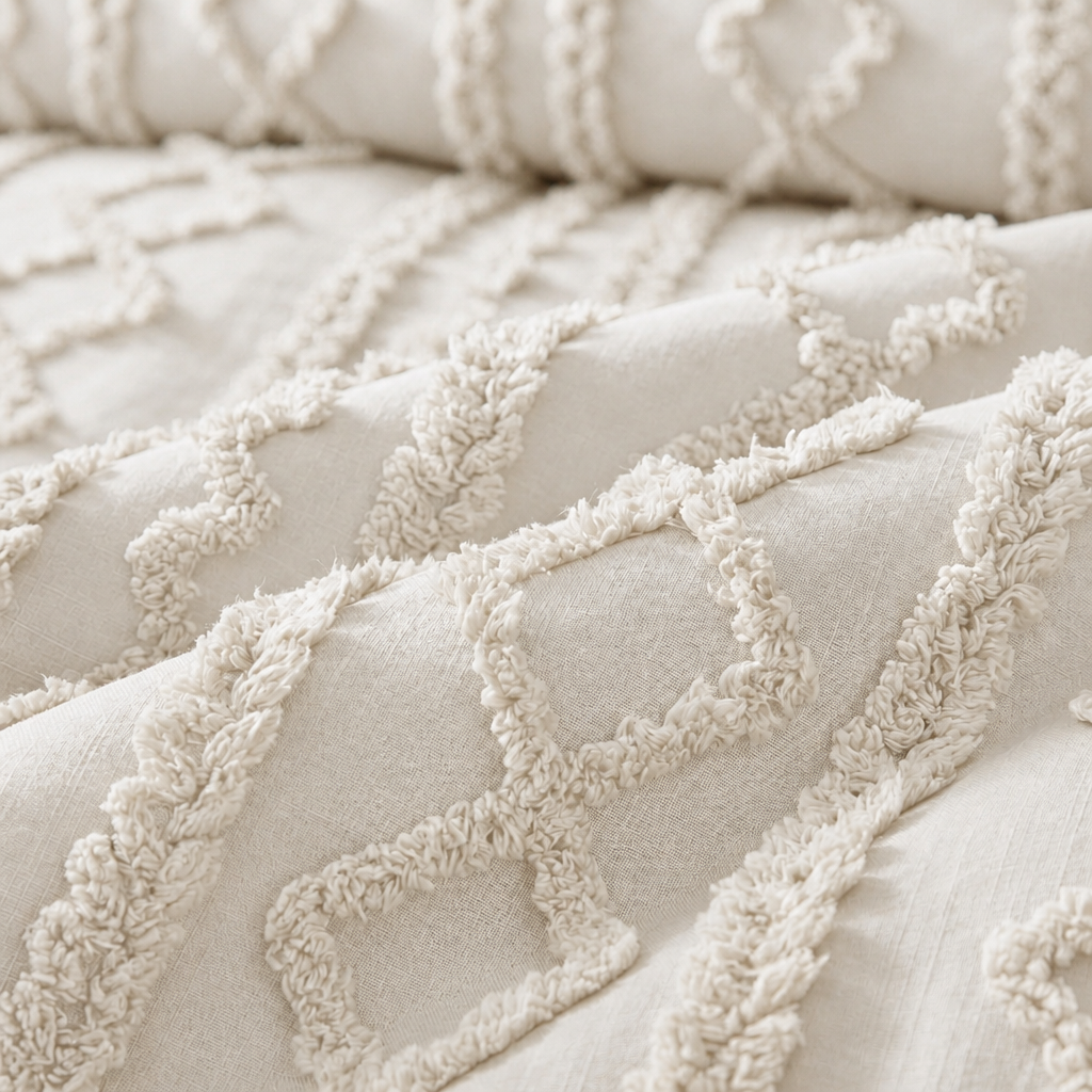 Duvet Covers with Tufted Boho Texture and Matching Pillowcases