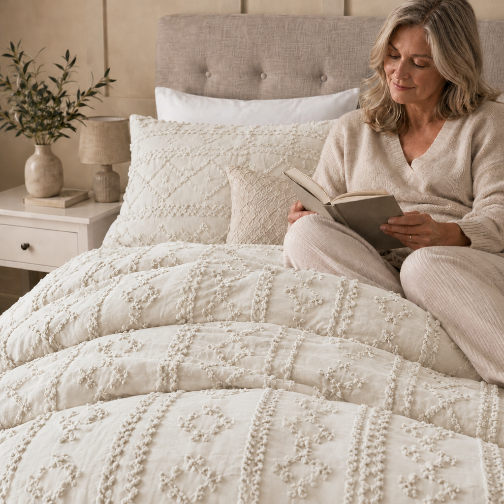 Duvet Covers with Tufted Boho Texture and Matching Pillowcases