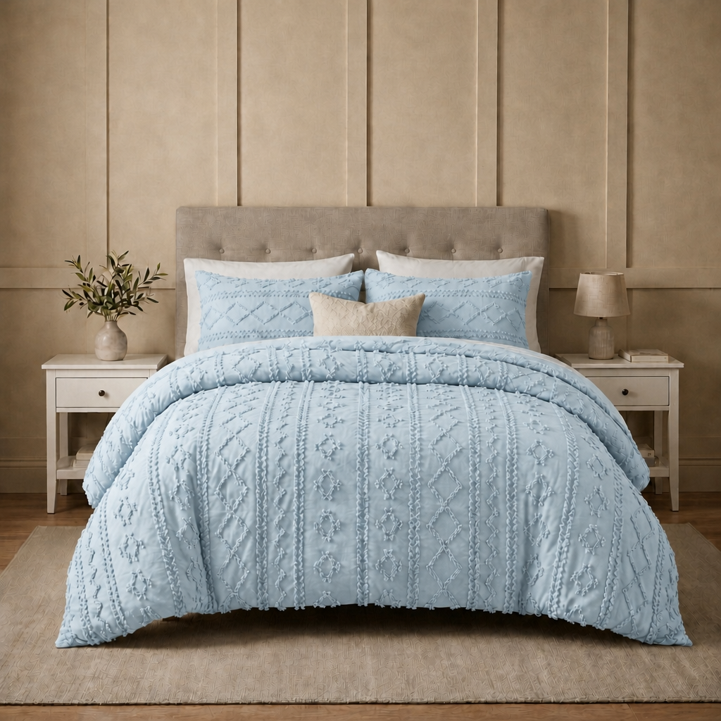 Duvet Covers with Tufted Boho Texture and Matching Pillowcases
