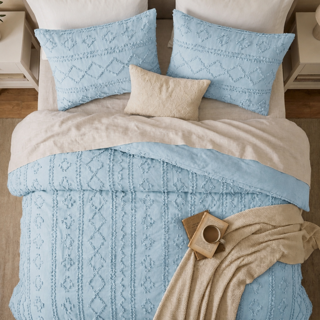 Duvet Covers with Tufted Boho Texture and Matching Pillowcases