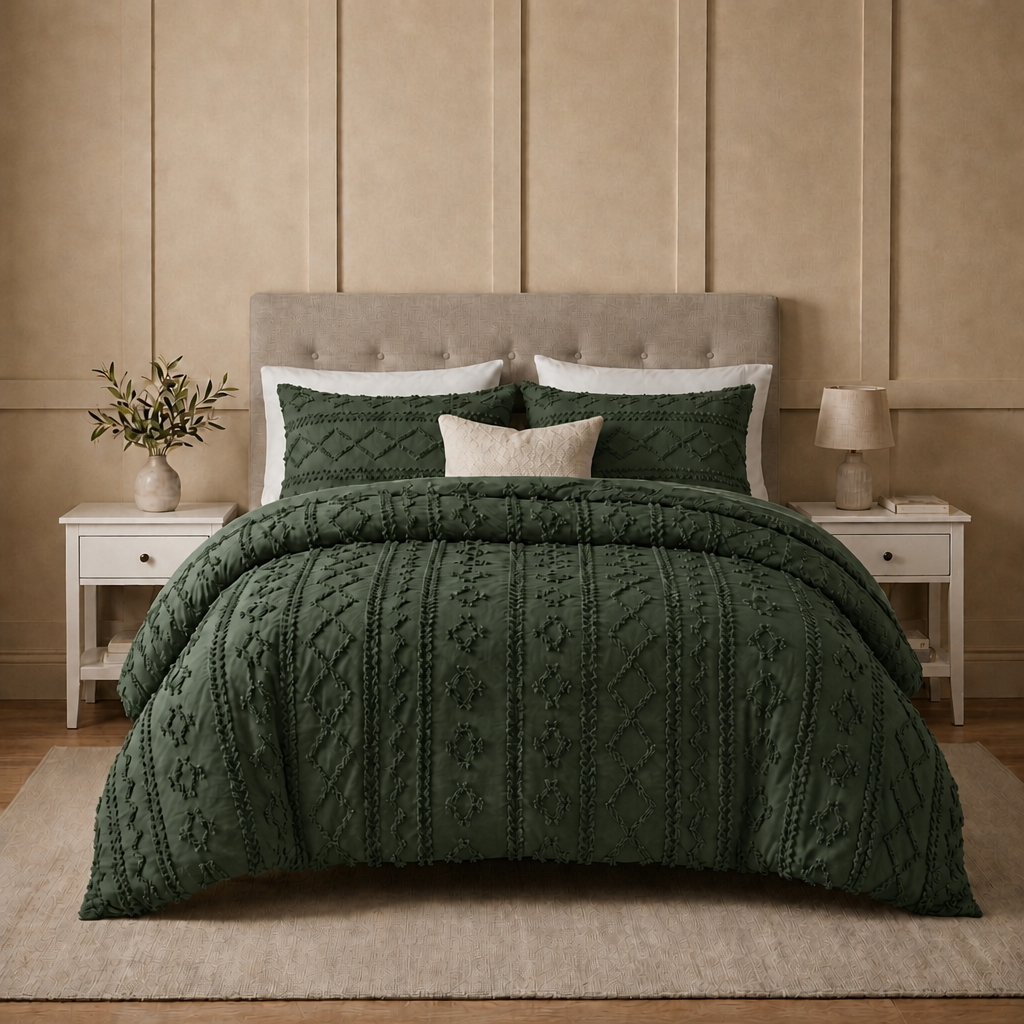 Duvet Covers with Tufted Boho Texture and Matching Pillowcases