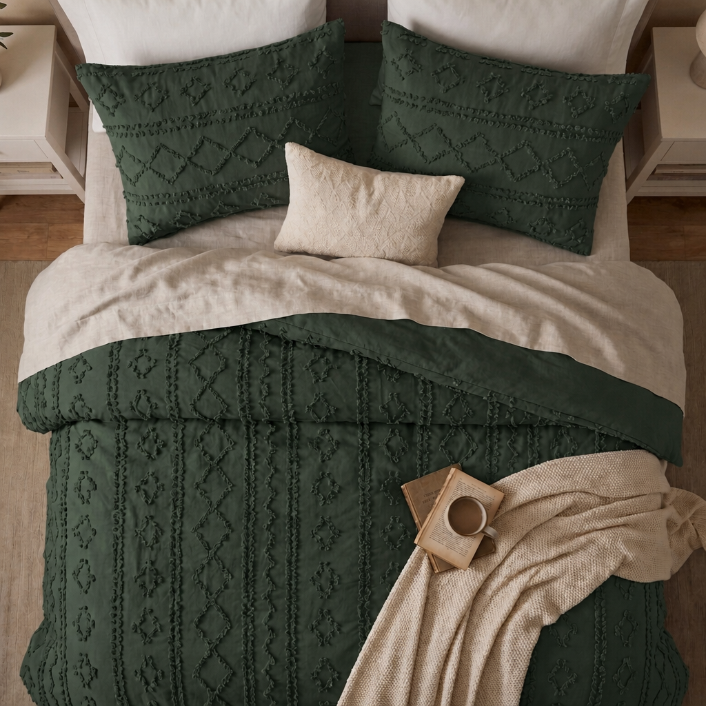 Duvet Covers with Tufted Boho Texture and Matching Pillowcases
