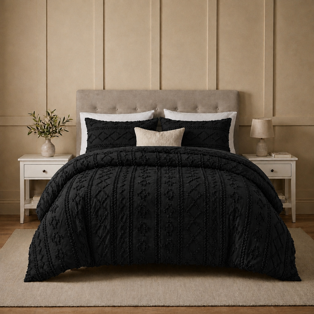 Duvet Covers with Tufted Boho Texture and Matching Pillowcases