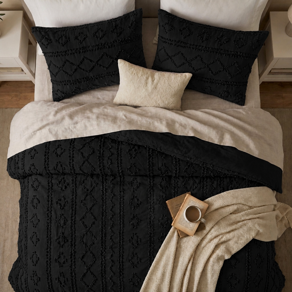Duvet Covers with Tufted Boho Texture and Matching Pillowcases
