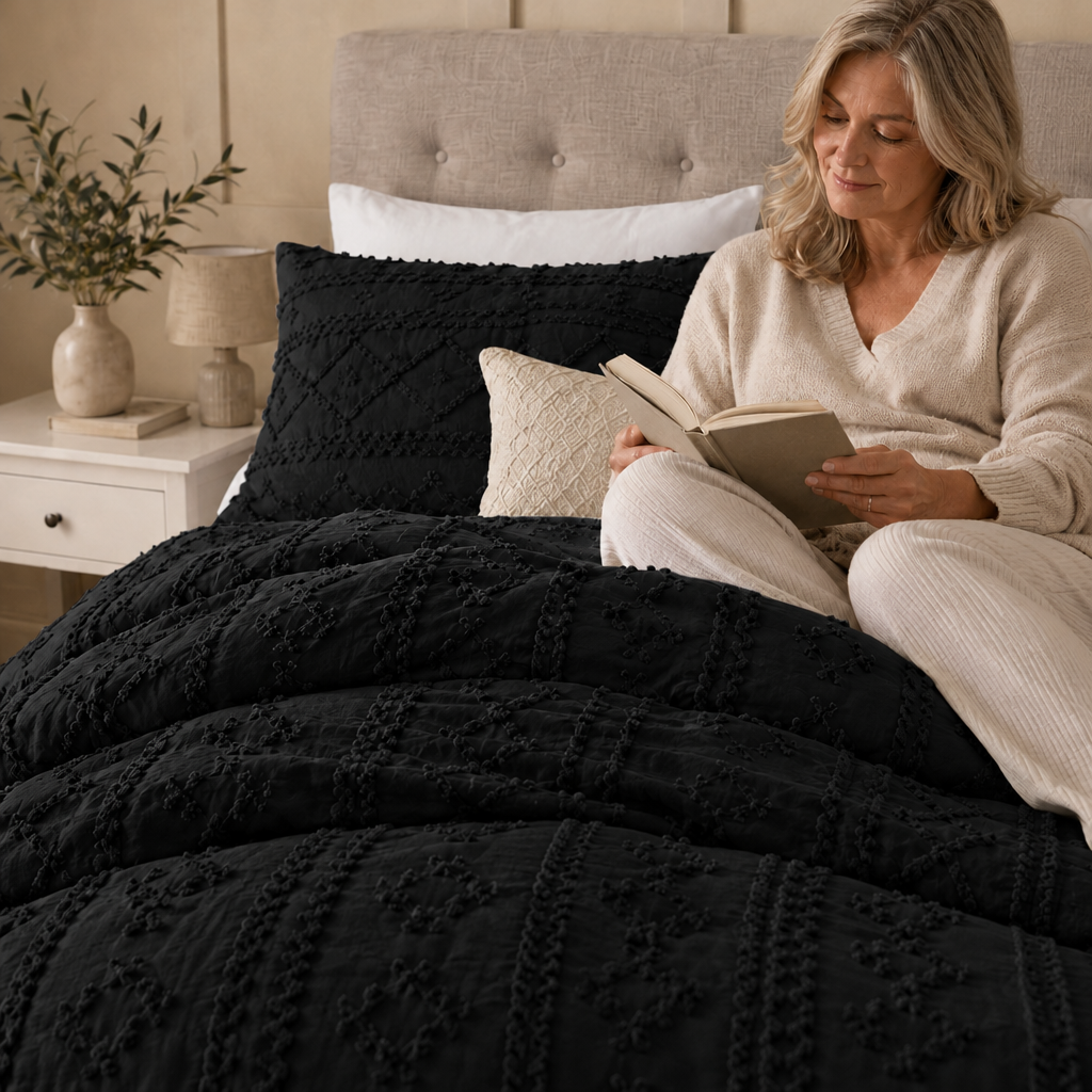 Duvet Covers with Tufted Boho Texture and Matching Pillowcases