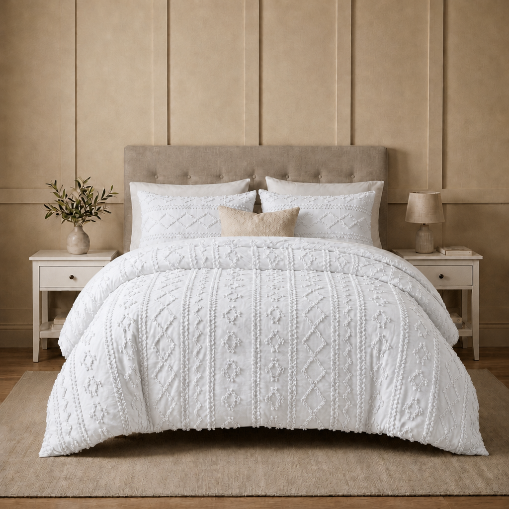 Duvet Covers with Tufted Boho Texture and Matching Pillowcases