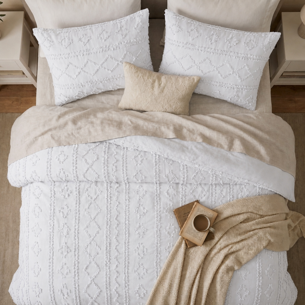 Duvet Covers with Tufted Boho Texture and Matching Pillowcases