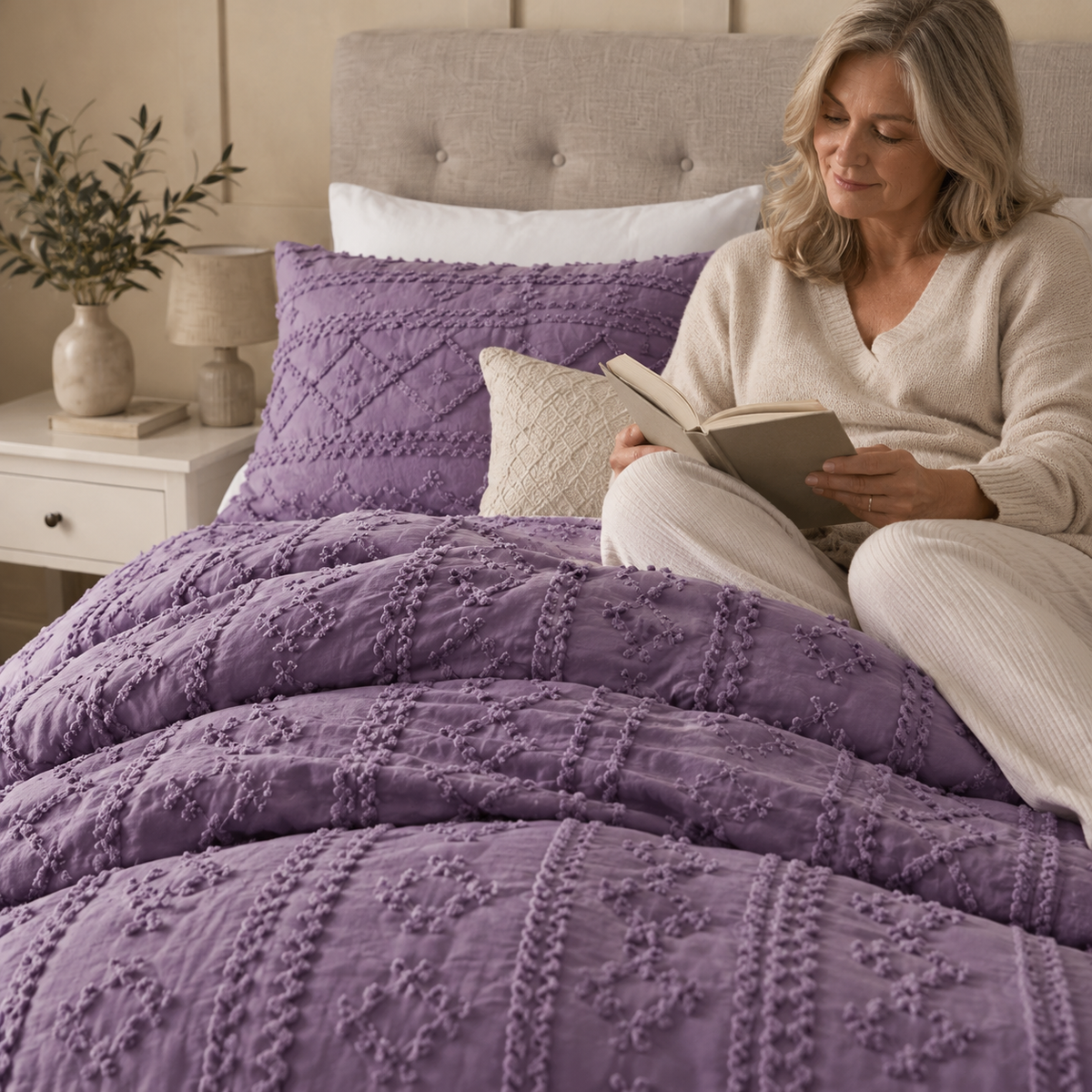 Duvet Covers with Tufted Boho Texture and Matching Pillowcases