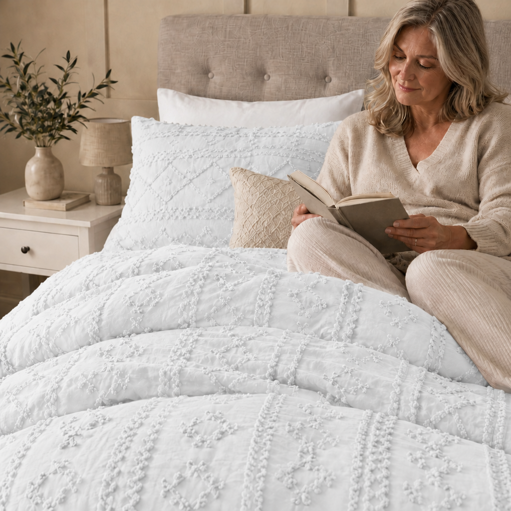 Duvet Covers with Tufted Boho Texture and Matching Pillowcases