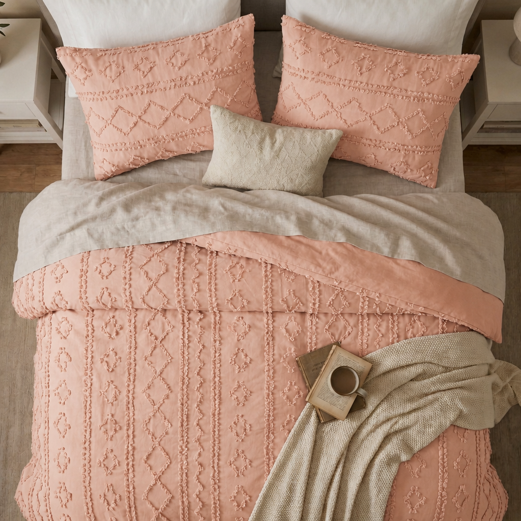 Duvet Covers with Tufted Boho Texture and Matching Pillowcases