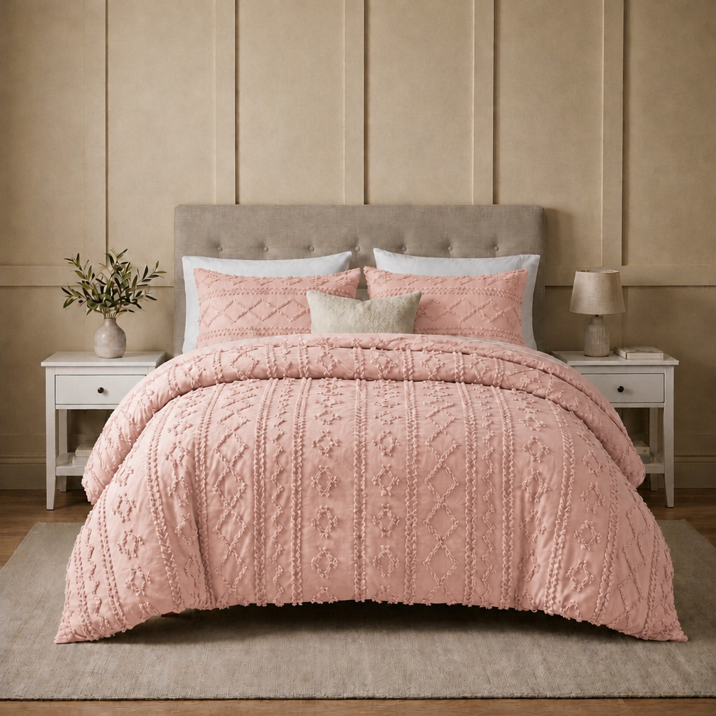 Duvet Covers with Tufted Boho Texture and Matching Pillowcases