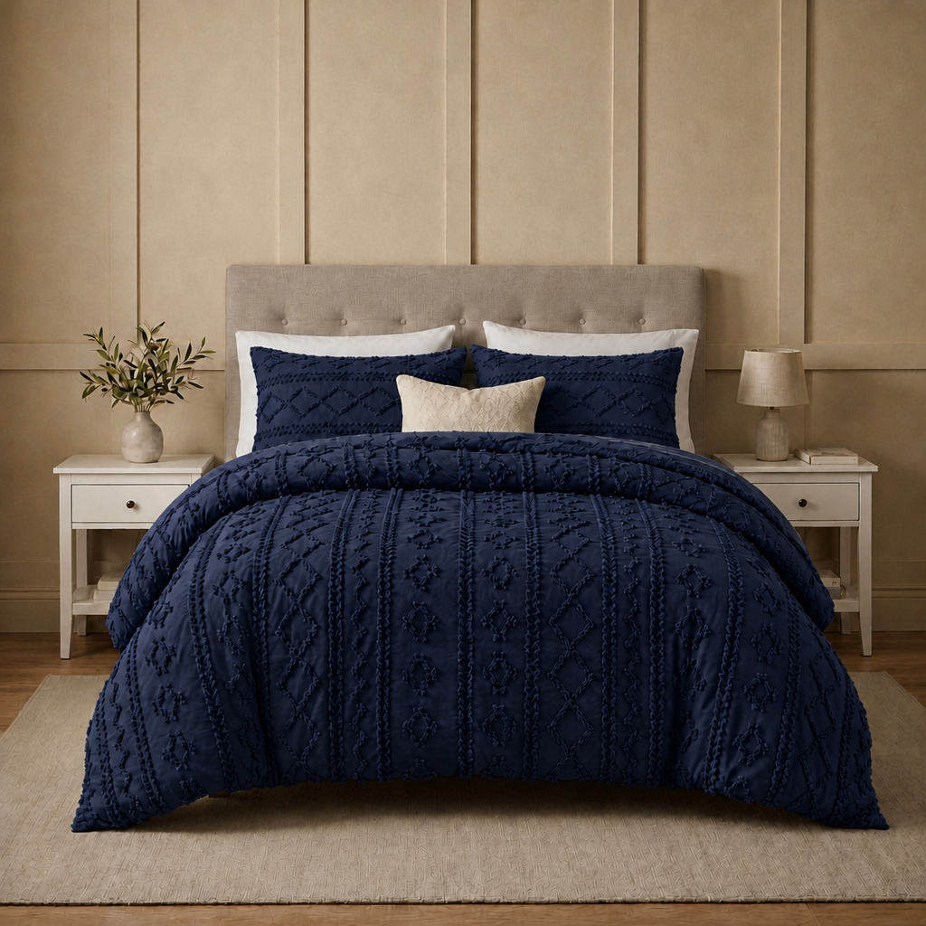 Duvet Covers with Tufted Boho Texture and Matching Pillowcases
