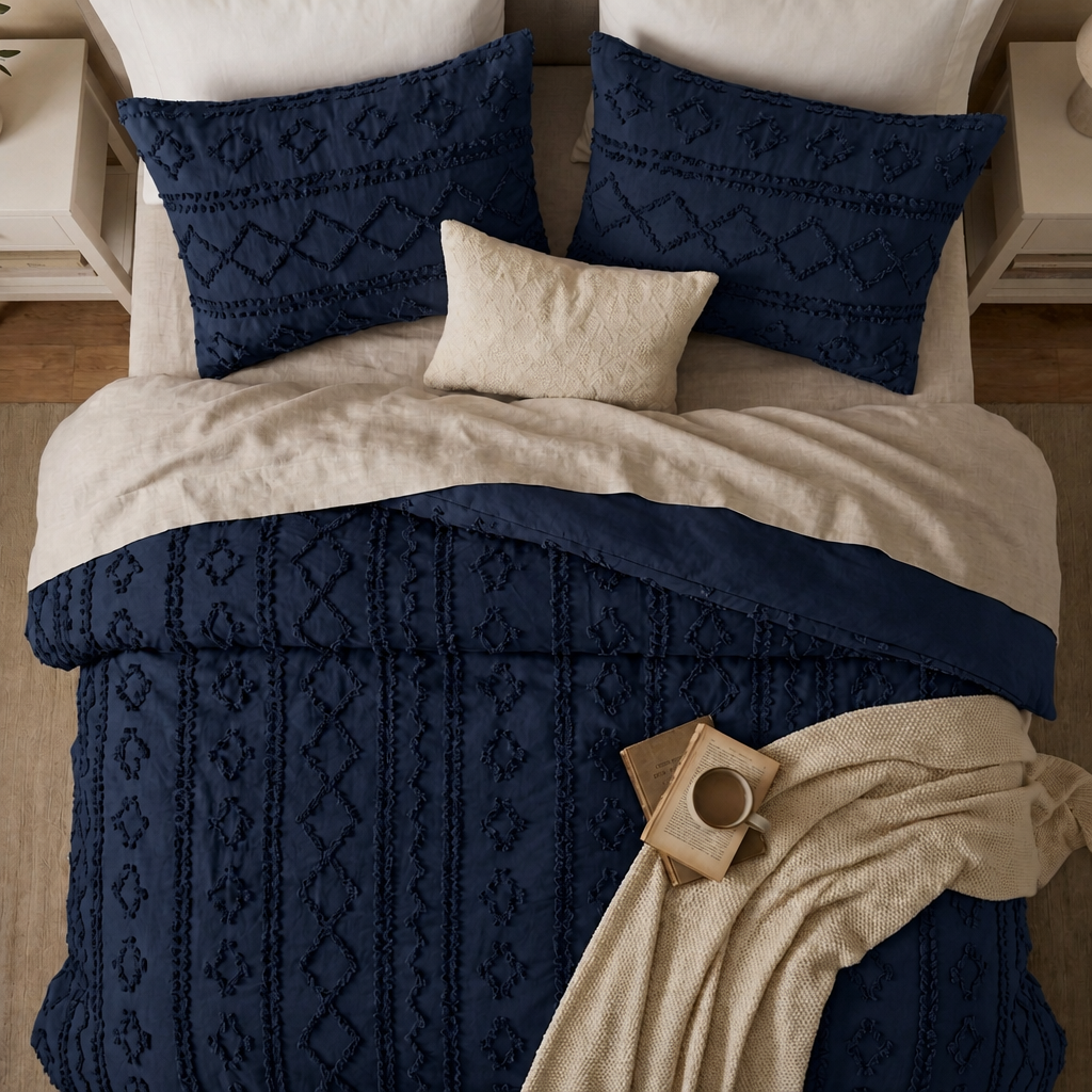 Duvet Covers with Tufted Boho Texture and Matching Pillowcases