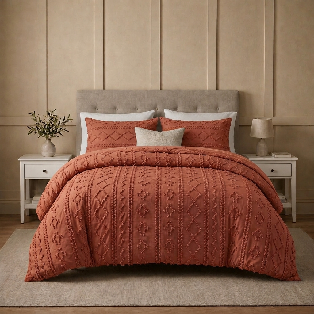 Duvet Covers with Tufted Boho Texture and Matching Pillowcases