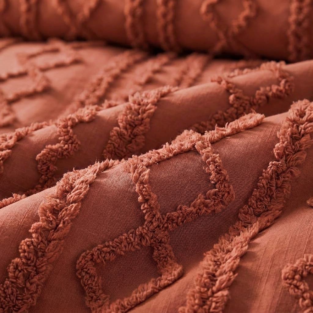 Duvet Covers with Tufted Boho Texture and Matching Pillowcases