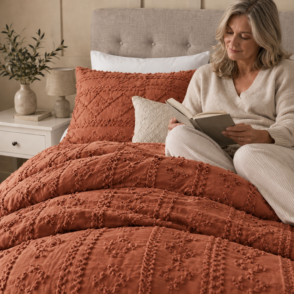 Duvet Covers with Tufted Boho Texture and Matching Pillowcases