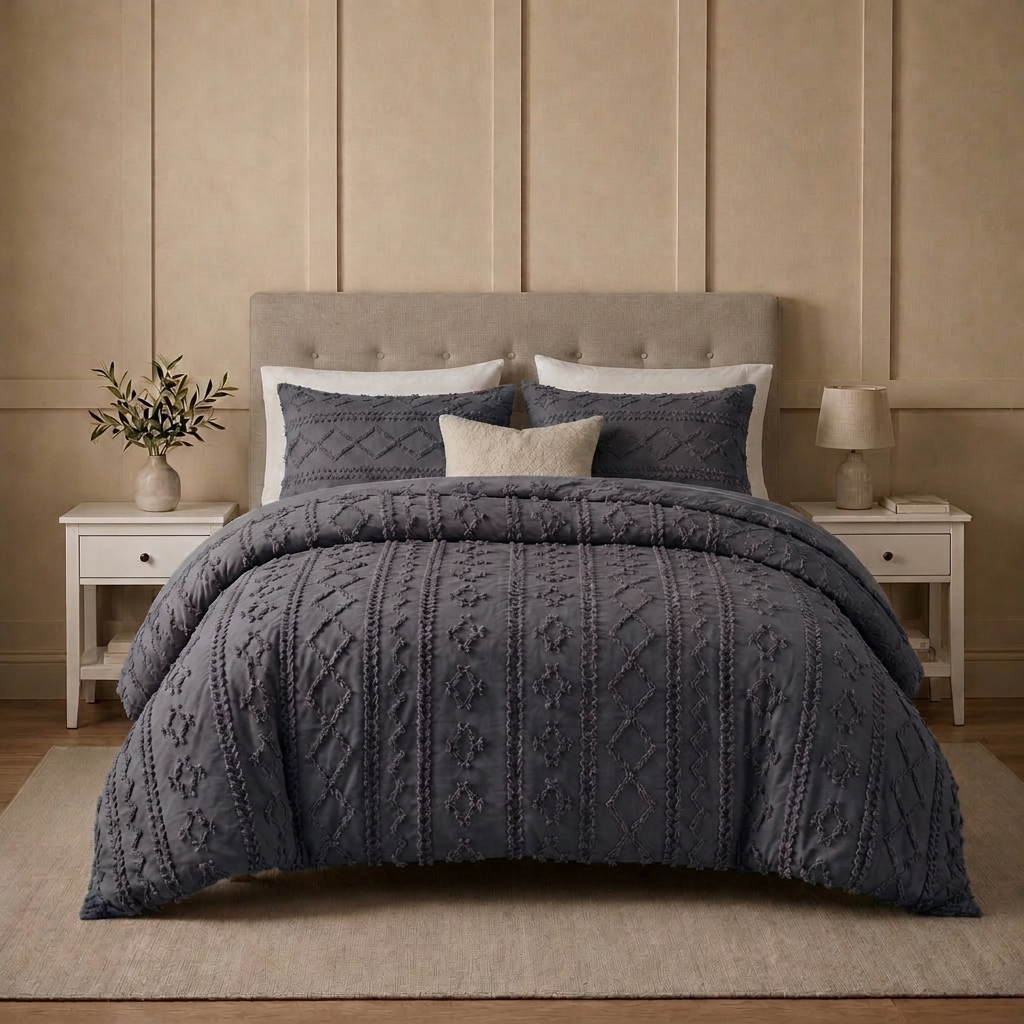 Duvet Covers with Tufted Boho Texture and Matching Pillowcases