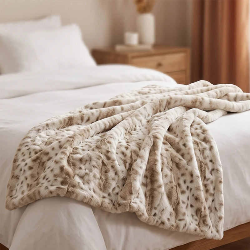Faux Fur Throw Blanket, Plush, Reversible and Lightweight