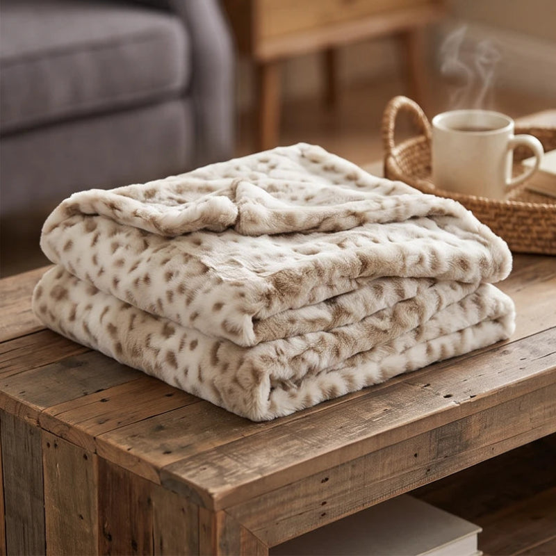 Faux Fur Throw Blanket, Plush, Reversible and Lightweight