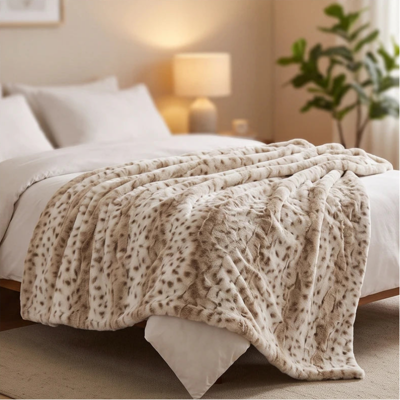 Faux Fur Throw Blanket, Plush, Reversible and Lightweight
