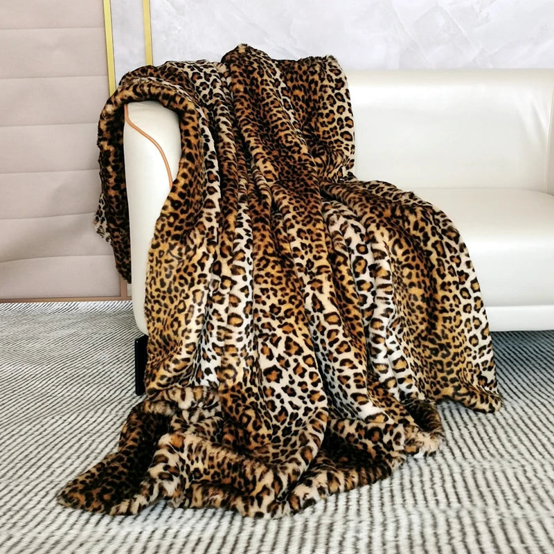 Faux Fur Throw Blanket, Soft Lightweight Leopard Print