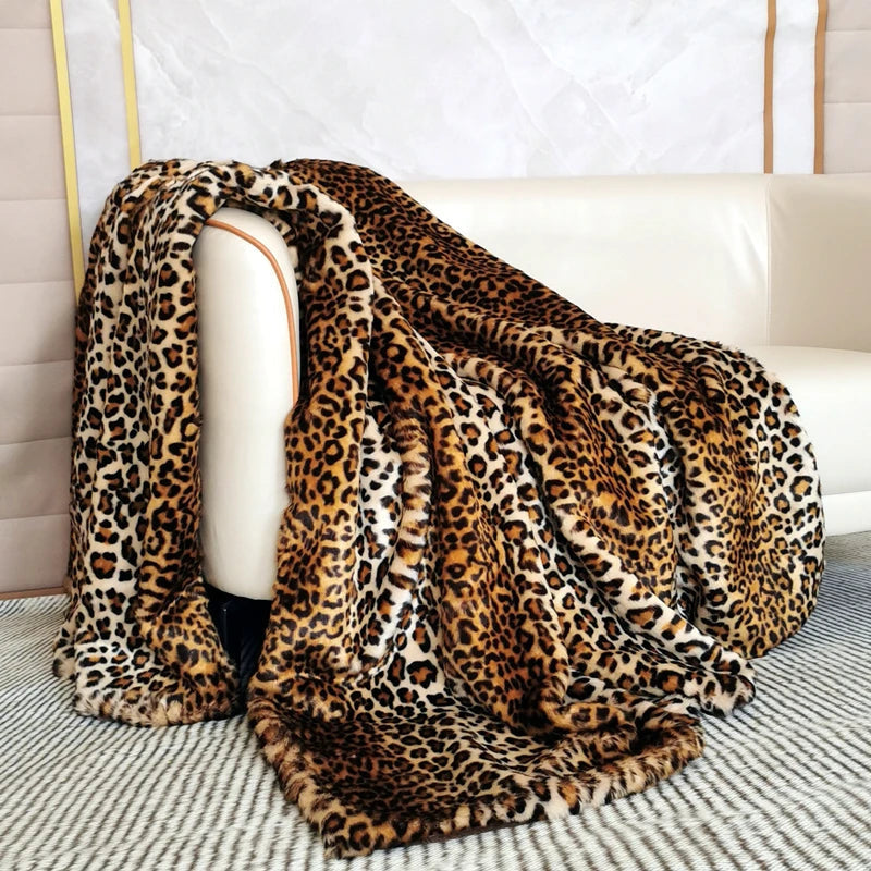 Faux Fur Throw Blanket, Soft Lightweight Leopard Print