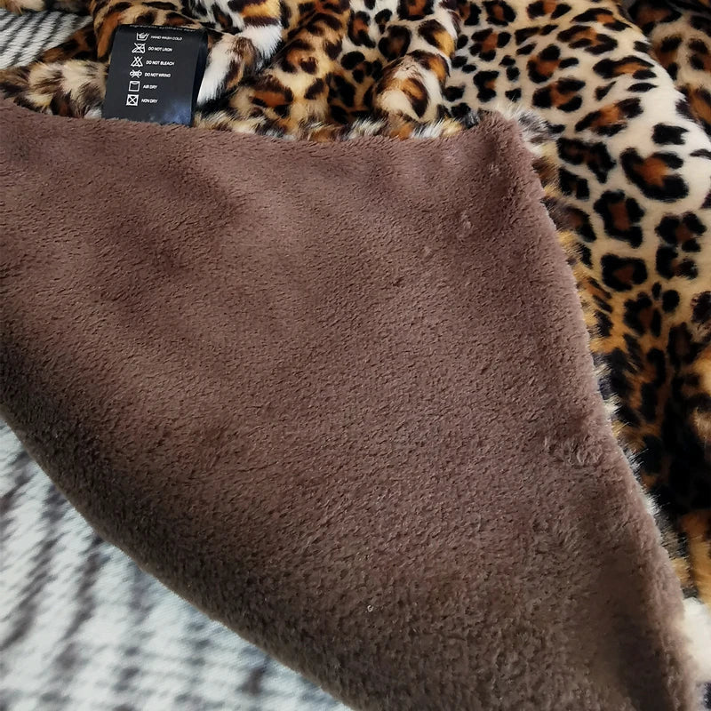 Faux Fur Throw Blanket, Soft Lightweight Leopard Print
